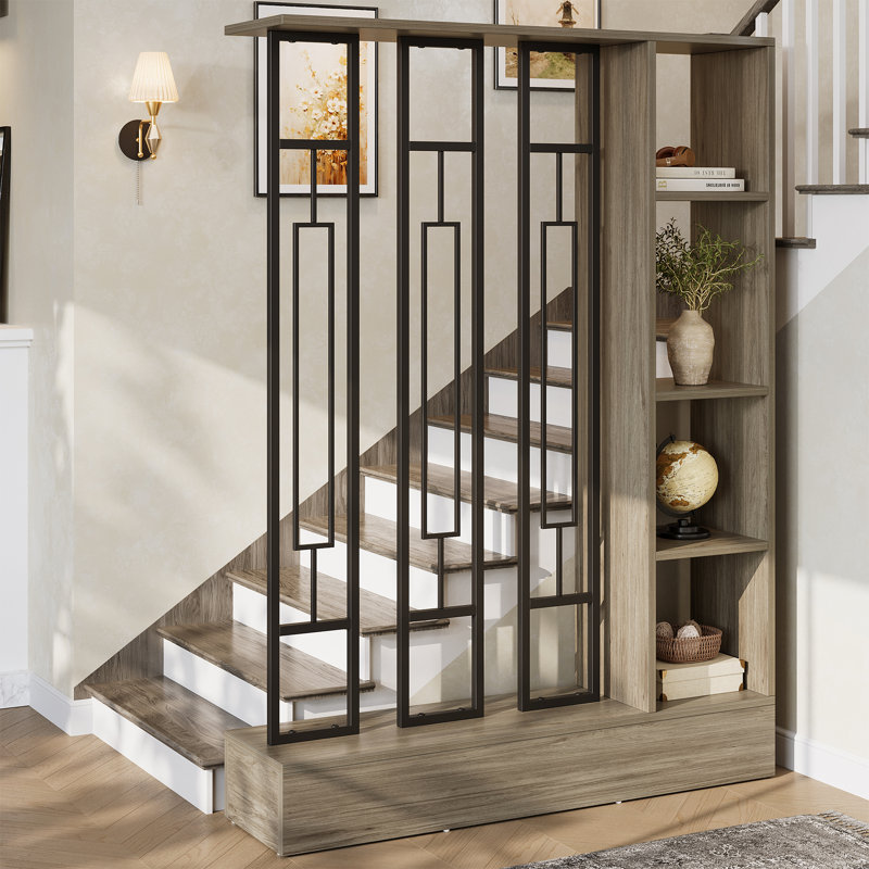 Cloison 70,9 "avec tablettes, cloison autoportante moderne avec base robuste, cloison pour la maison et le bureau, Grey