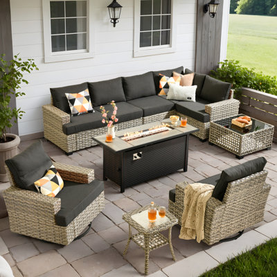 10-Piece Outdoor Sofa With Stove And Coffee Table, Deep Size And Thick Cushion by Latitude Run