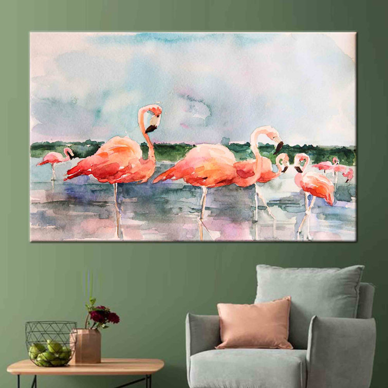 Abstract Flamingo Watercolor Art Printed on Canvas for a Splash of Tropical Wall Decor