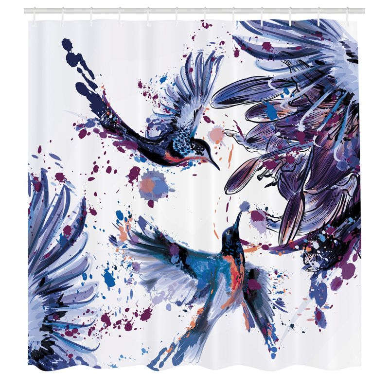Ensemble de rideau de douche et crochets Hummingbird, H 84 po x l 69 po, Bleu lavande