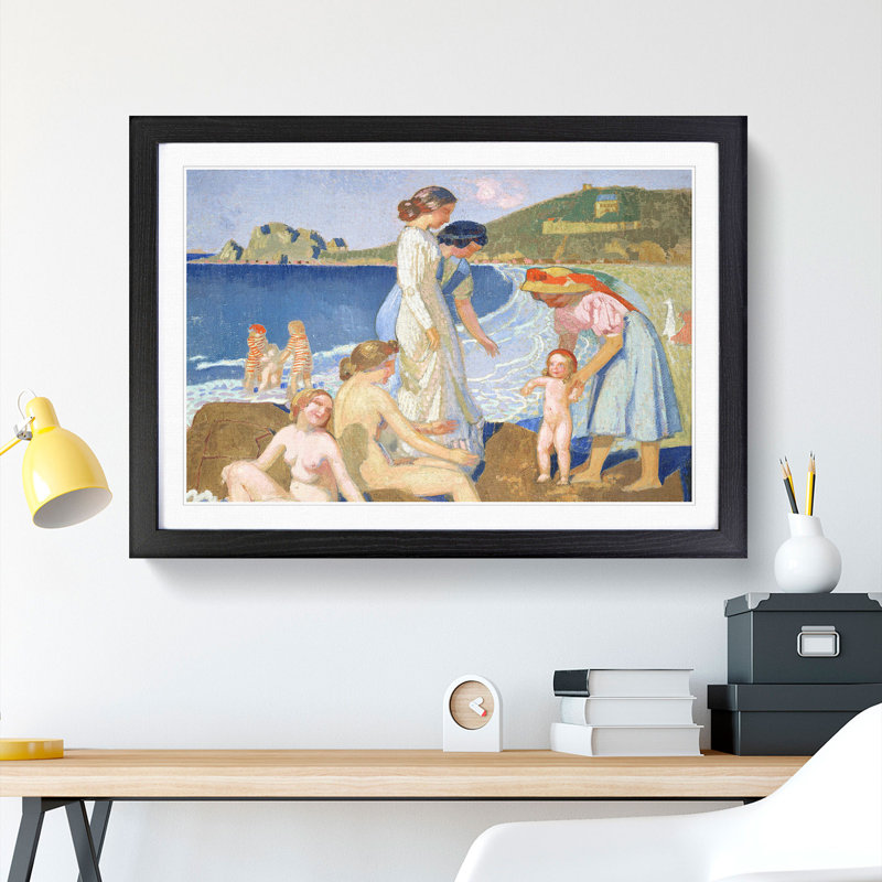 Bathers in Perros Guirec by Maurice Denis - Picture Frame Painting, 36cm H x 48cm W x 2cm D, Black Framed