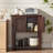 Farmhouse Coffee Bar Table with 2-Door Cabinet, Kitchen Storage Cabinets with Open Shelf, Coffee Station for Dining Room, Kitchen, Hallway, Living Room (Walnut)-168287079-168287080
