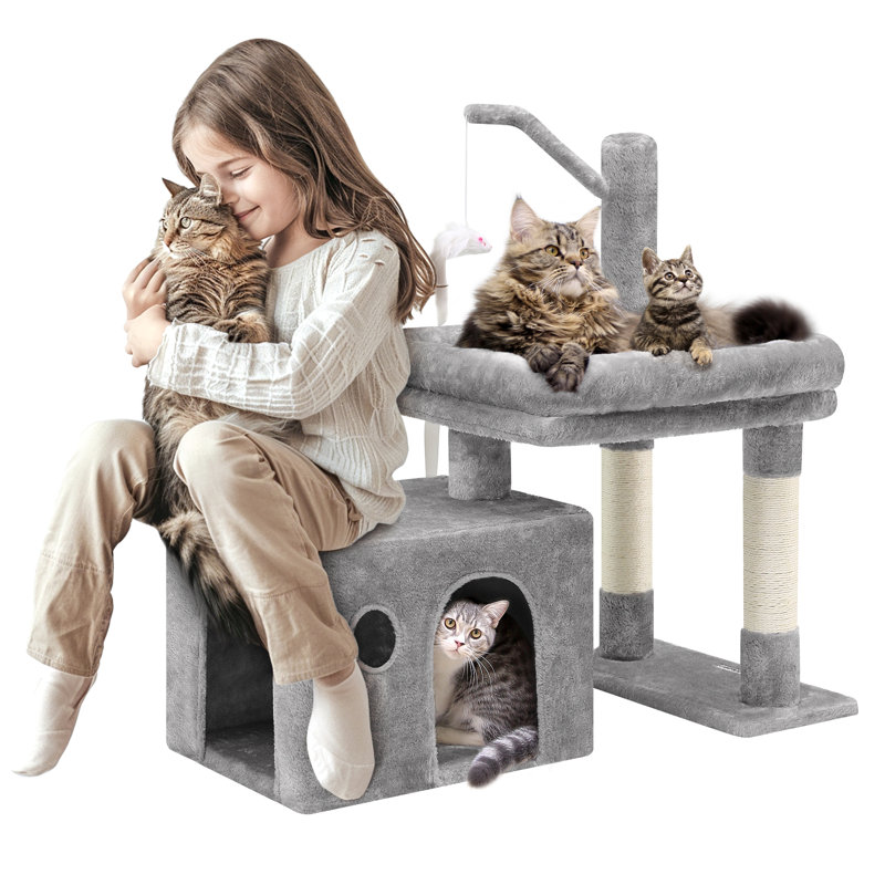 CT33F Small Cat Tree For Indoor Cats With Extra-Large Padded Platform And Spacious Condo For Senior, Adult Cats, And Kittens.