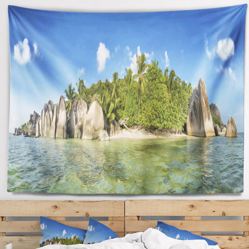Tapisserie panorama en polyester anse lazio beach seychelles avec accessoires suspendus inclus, H 68 po x l 80 po