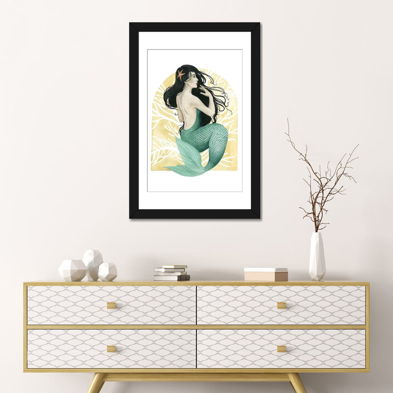 « déco sirène ii », impression sur toile, H 24 po x l 16 po x P 1 po, Papier d'art encadré noir, Blanc