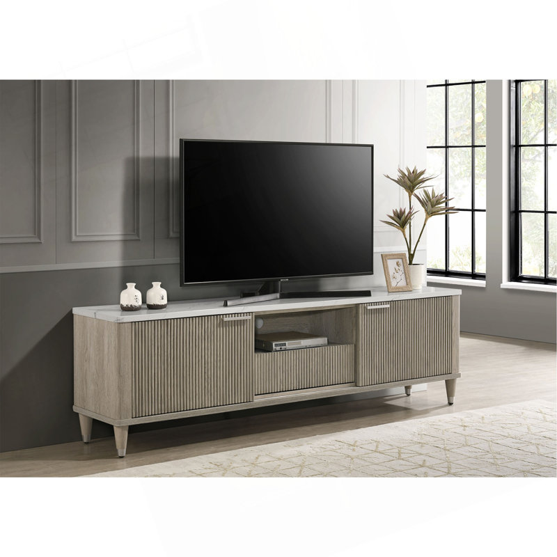 Meuble télé 1pc de luxe moderne et élégant, Bois flotté, blanc