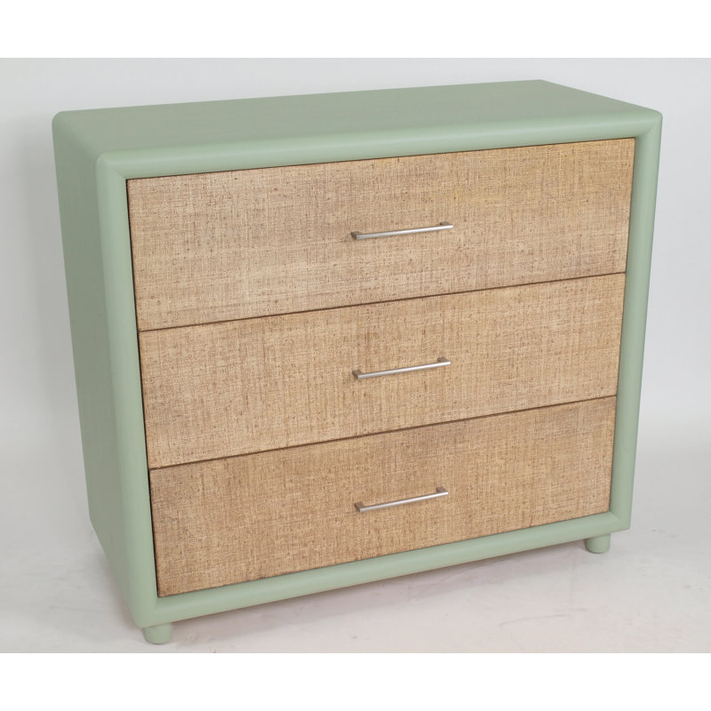 Commode à trois tiroirs Nova, Céleri, Miel, Nickel satiné