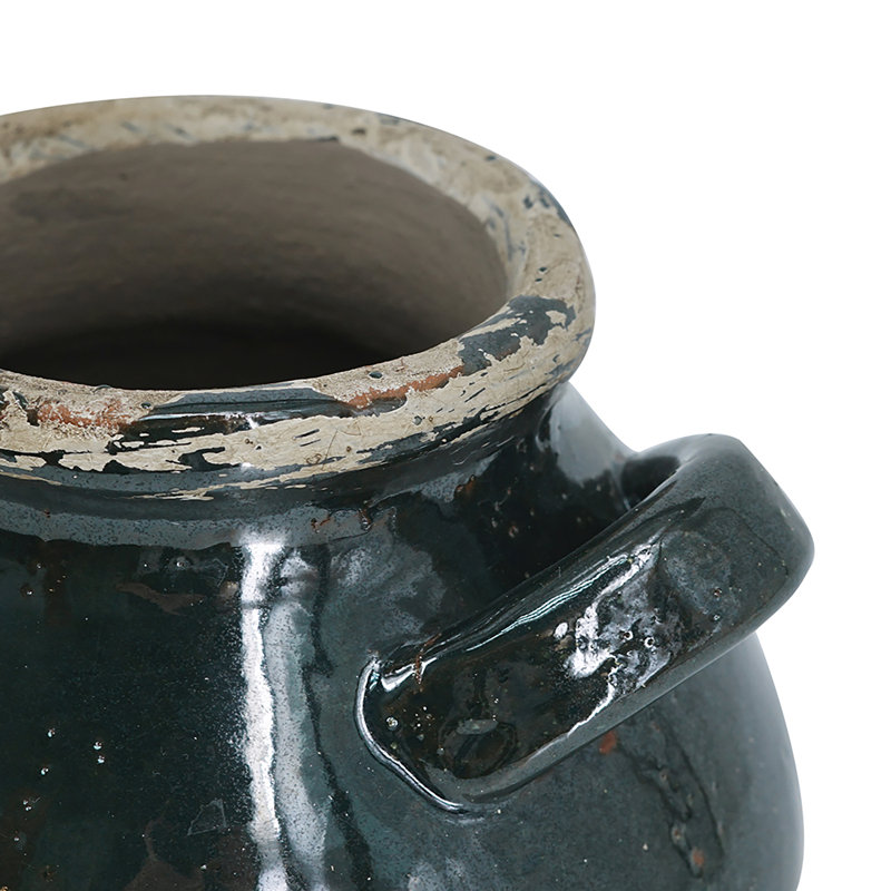 Vase d'appoint en terre cuite avec petites poignées - Vert