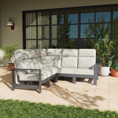 Ensemble de canapé modulaire d'extérieur à dossier haut en aluminium 5 pièces 5 pièces, ensemble de mobilier d'extérieur avec coussins de 6 pouces