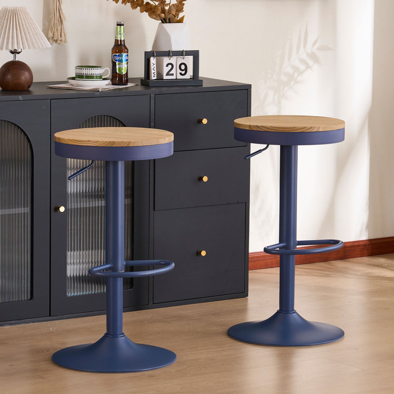 Tabouret de bar pivotant en bois massif l 15,2 po Jaina , 2, Brun/bleu