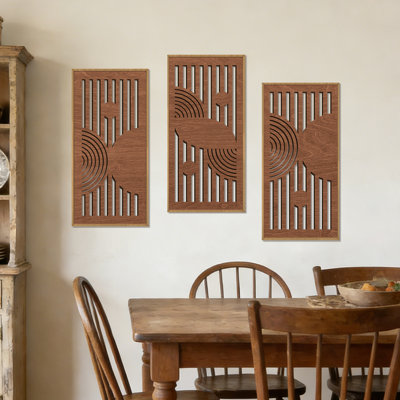 Boho minimaliste, art mural, décorations bohémiennes modernes de style Mid-Century encadré, formes géométriques creuses en bois, décor à la maison pour le salon, la salle à manger, la chambre à coucher, ensemble de 3 de 16 x 8 pouces, cadeau idéal pour la maison