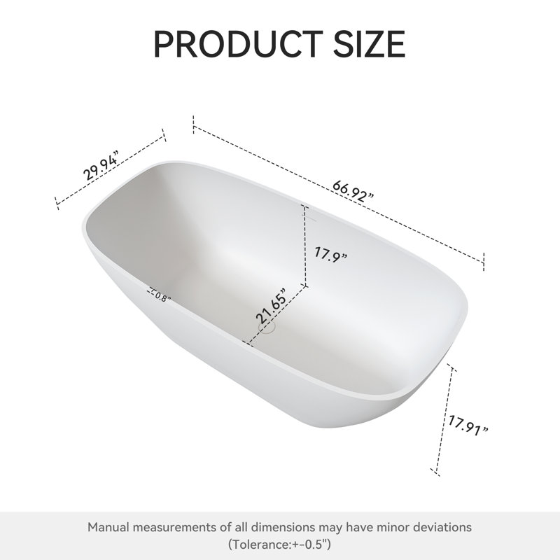 Baignoire de trempage autoportante 67 po. X 30 po. 67 po x 30 po