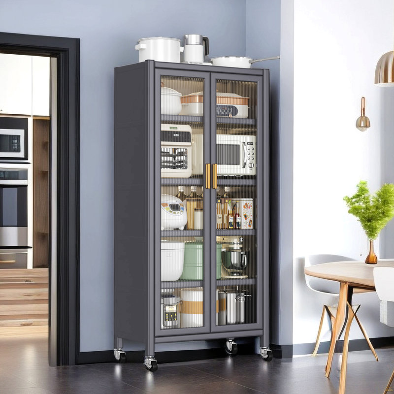 Étagère de cuisine à portes ouvertes Placard de plancher à plafond à plusieurs niveaux Armoire de rangement pour micro-ondes Armoires latérales Armoires de rangement Armoires de rangement de couleur grise