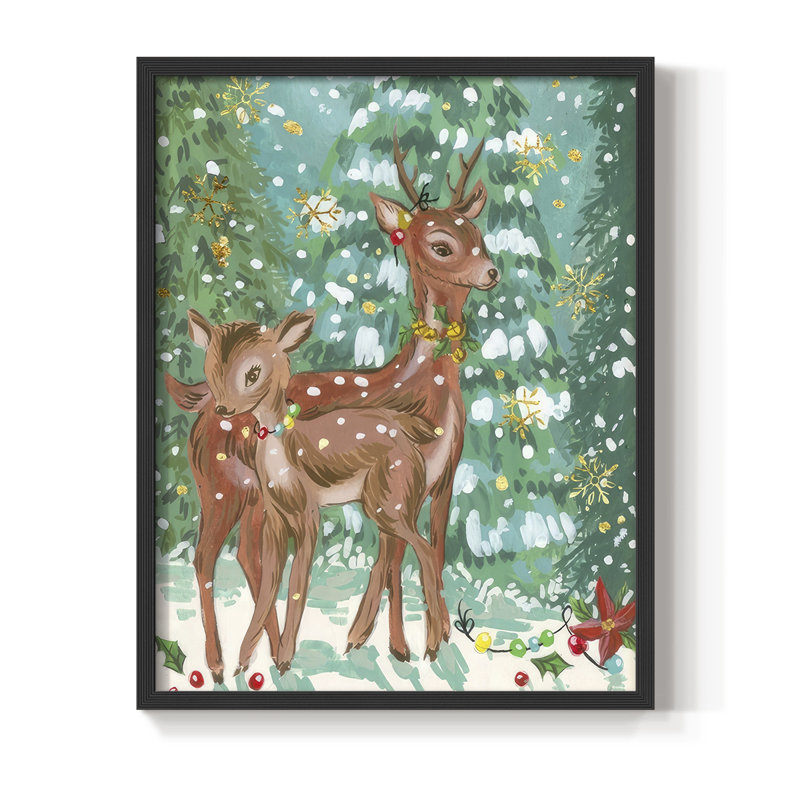 «Doe and Fawn II», reproduction encadrée - bois massif, Noir, noir, noir, noir, H 15 po x l 12 po