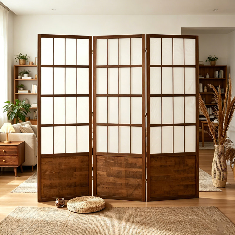 Paravent japonais en bois massif Zen, 70.87" H x 70.87" W x 0.79" D
