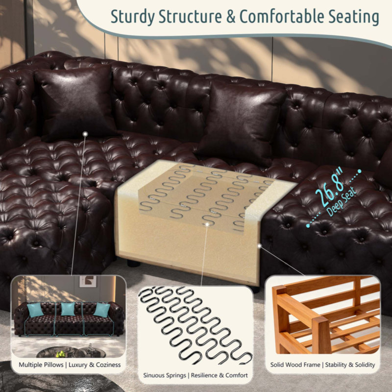 Ensemble de canapé moderne, canapé modulaire rembourré en similicuir avec conception touffetée à la main pure, combinaison multiple pour le salon