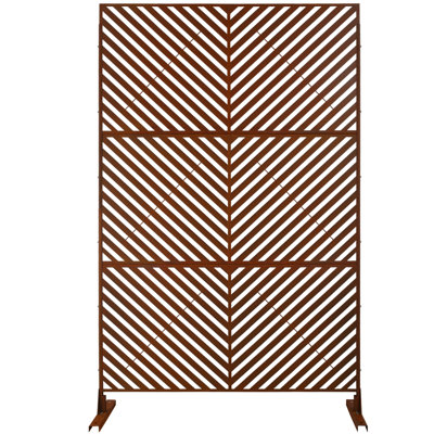 Paravent d'intimité extérieur et intérieur en métal, 193 cm H x 122 cm L, autoportant, décoratif, pour terrasse, balcon ou patio, panneaux de clôture pour jardin et pelouse, PS113 RUSTY
