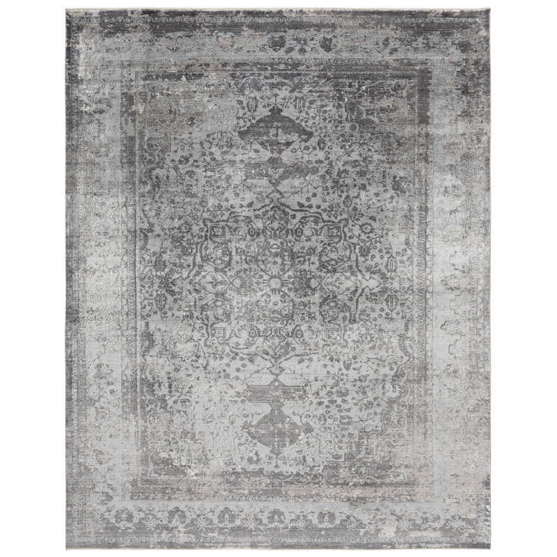 Tapis gris / gris foncé Bernadean 124, Tapis de couloir : 3 pi x 10 pi