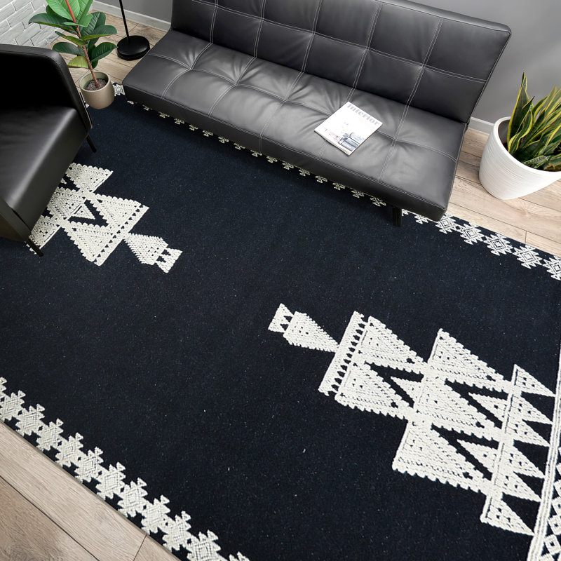 Tapis bleu / blanc de haute qualité noué à la main, Rectangle 8 pi x 10 pi