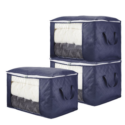Bacs de rangement pliables en tissu robuste avec poignées pour placard - Organisateur empilable pour vêtements, couvertures, literie - ensemble de 3, bleu marine, 21,7 po x 13,8 po x 12,6 po
