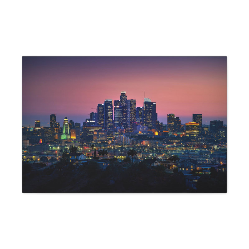 «Los Angeles Night Skyline», toile d'art à couper le souffle, paysage urbain époustouflant, H 18 po x l 24 po