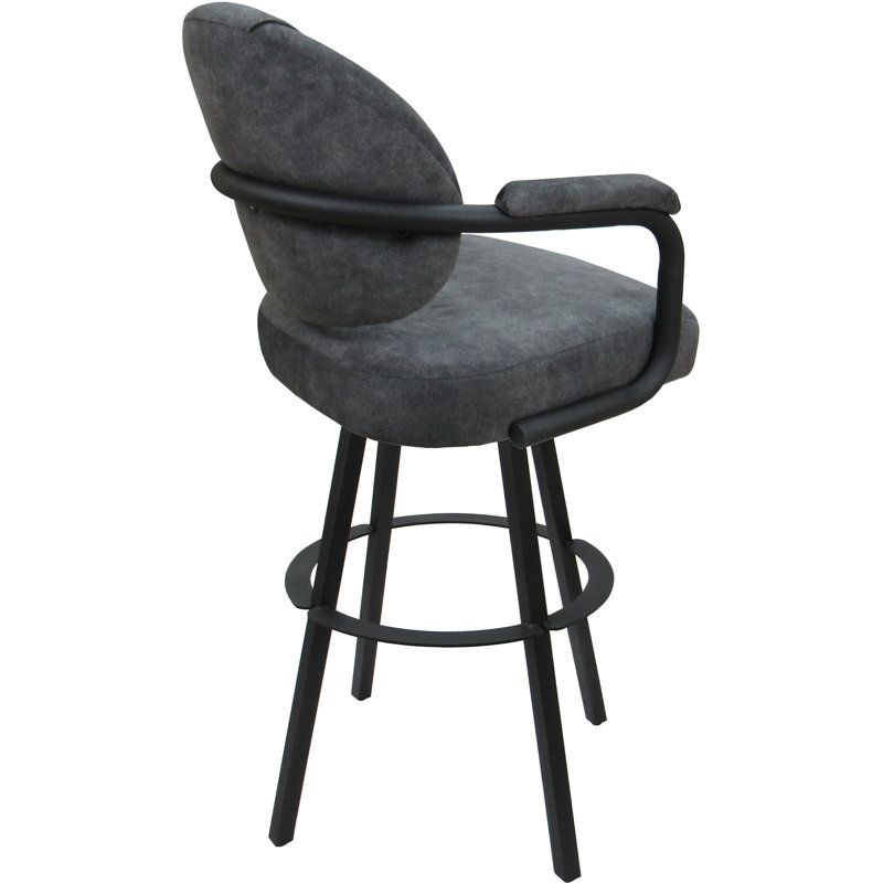 Swivel Upholstered Counter Stool with Metal Frame, Charcoal Polyester Blend/Gray Frame
