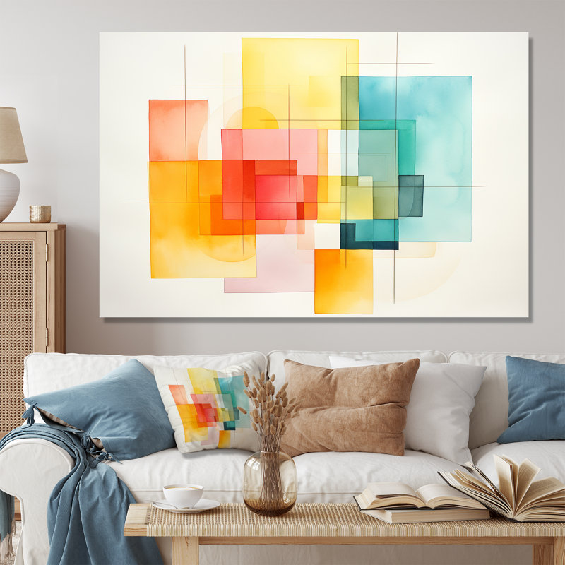 Multicolor Cubes Patterns I - Geometric Wall Art, Wrapped Canvas, 40" H x 60" W x 1.5" D