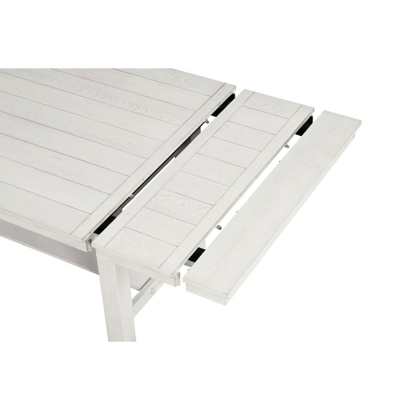 Table de salle à manger rectangulaire contemporaine en chêne blanc rustique avec mécanisme extensible, placage