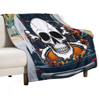 Jeté en flanelle de luxe Skull And Cros, couverture douce et douce pour le salon