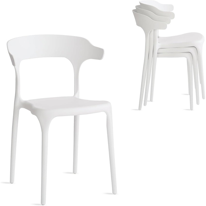 Modern Outdoor Dining Set With Square Plastic Table & Colorful Stackable Chairs. 5-Piece & 6-Piece Sets Available. Weather-Resistant, Easy To Clean, Perfect For Patio & Garden (Grey & White, 5 Piece)