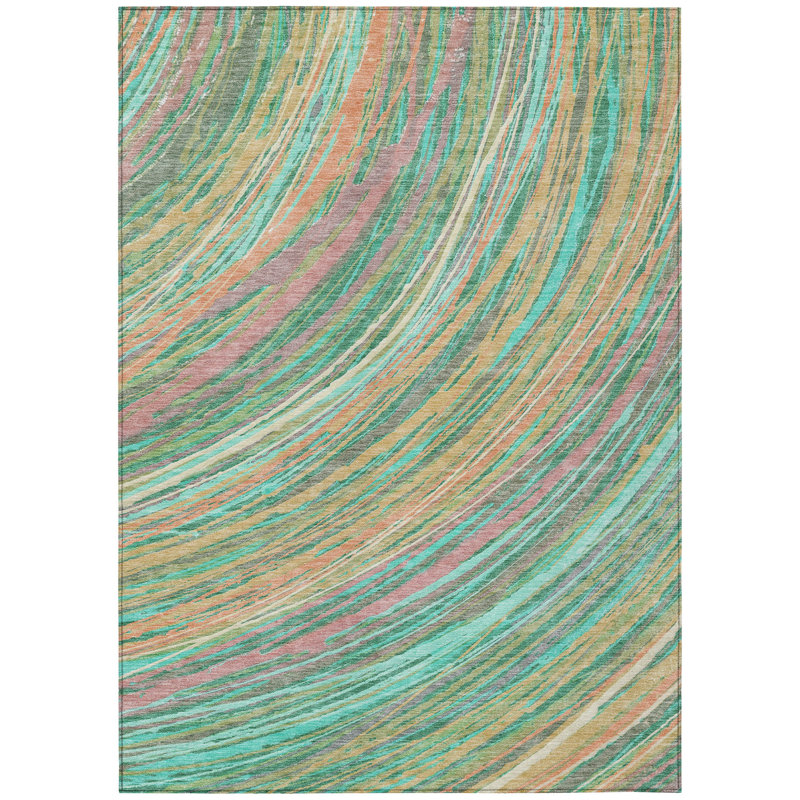 Machine Washable Indoor/Outdoor Xhevrie Teal Rug, Rectangle 9' x 12'