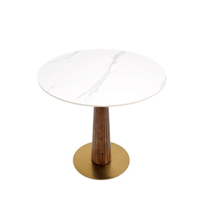 Modern Round Dining Table, Sintered Stone Table With Wooden Leg & Base, 2 - Person Kitchen Table(Only The Negotiation Table)