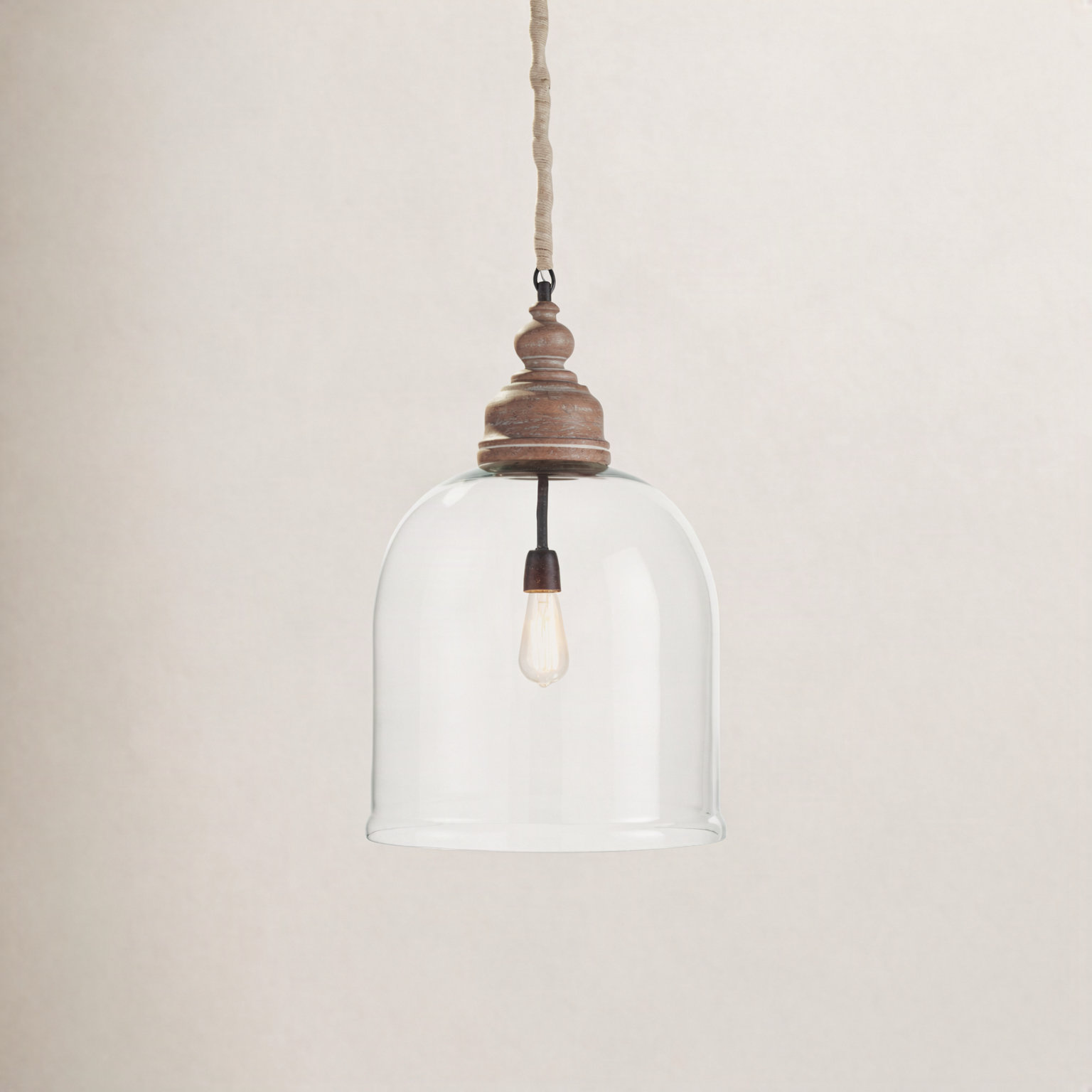 Bridgit Single Light Glass Wood Pendant, 94" H x 16.5" W x 16.5" D