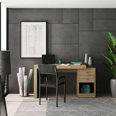 Bureau de bureau extensible avec rangement, finition pin, parfait pour les petits espaces et l'espace de travail accru