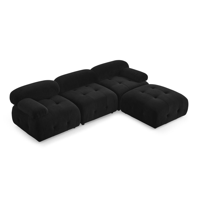Modular Sectional Sofa, Button Tufted Designed And Diy Combination,L Shaped Couch With Reversible Ottoman, Black Velvet