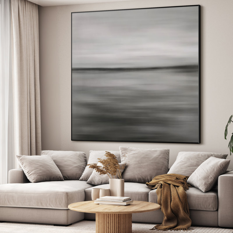 Très grand imprimé monochrome abstrait mural - décor minimaliste de paysage flou noir et blanc pour le salon ou la chambre à coucher, assemblage de cadre requis