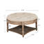 Grande table basse ronde avec rangement en bois et revêtement en lin pour espace de rangement à 2 niveaux avec coussin