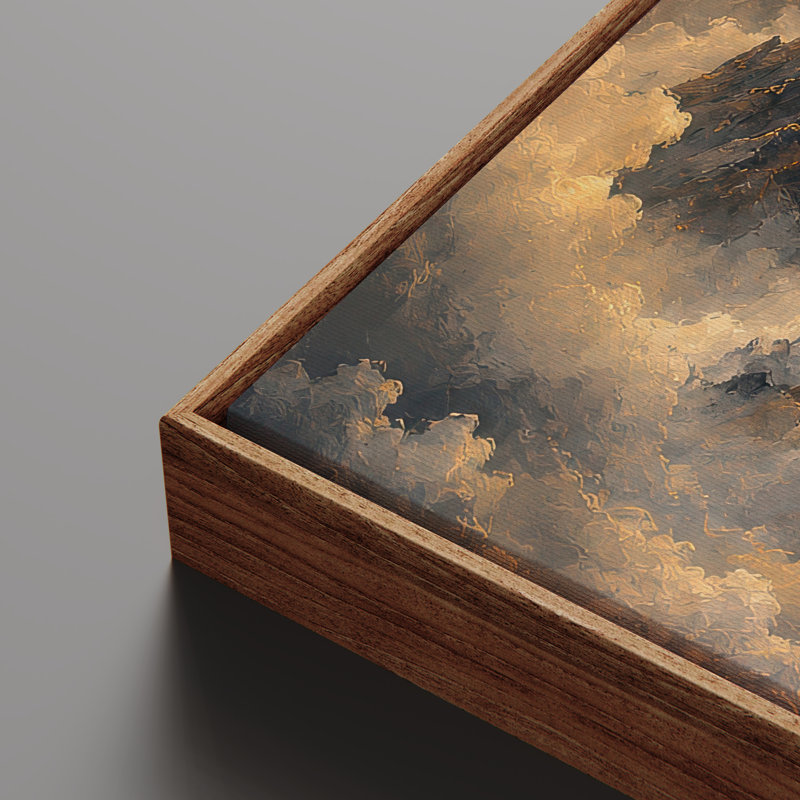 Art mural sur toile encadrée - Coucher de soleil doré spectaculaire sur des sommets de montagnes dentelées - 16 po x 24 po, 24 po x 36 po