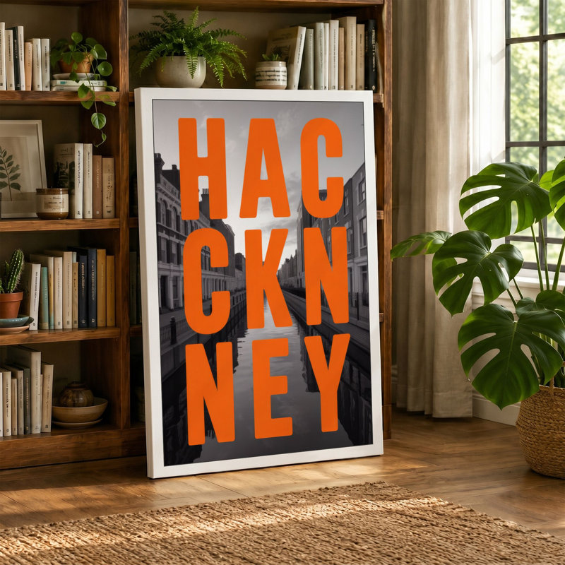 Hackney Typography - Wrapped Canvas, 30x20 - 76.2 x 50.8 cm, Teal Border