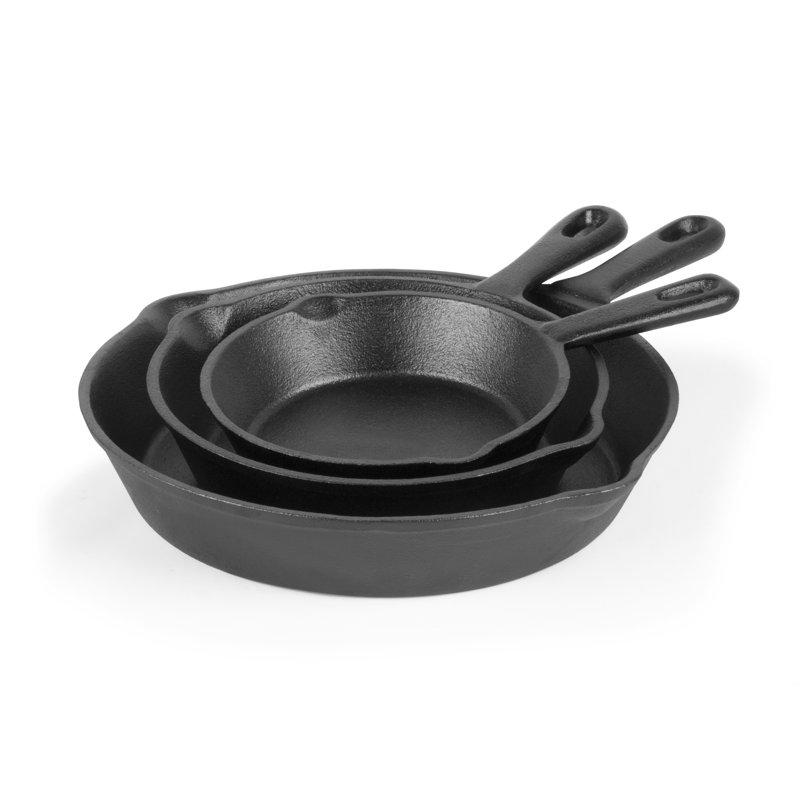 Pre-Seasoned Black Cast Iron 3-Piece Skillet Set