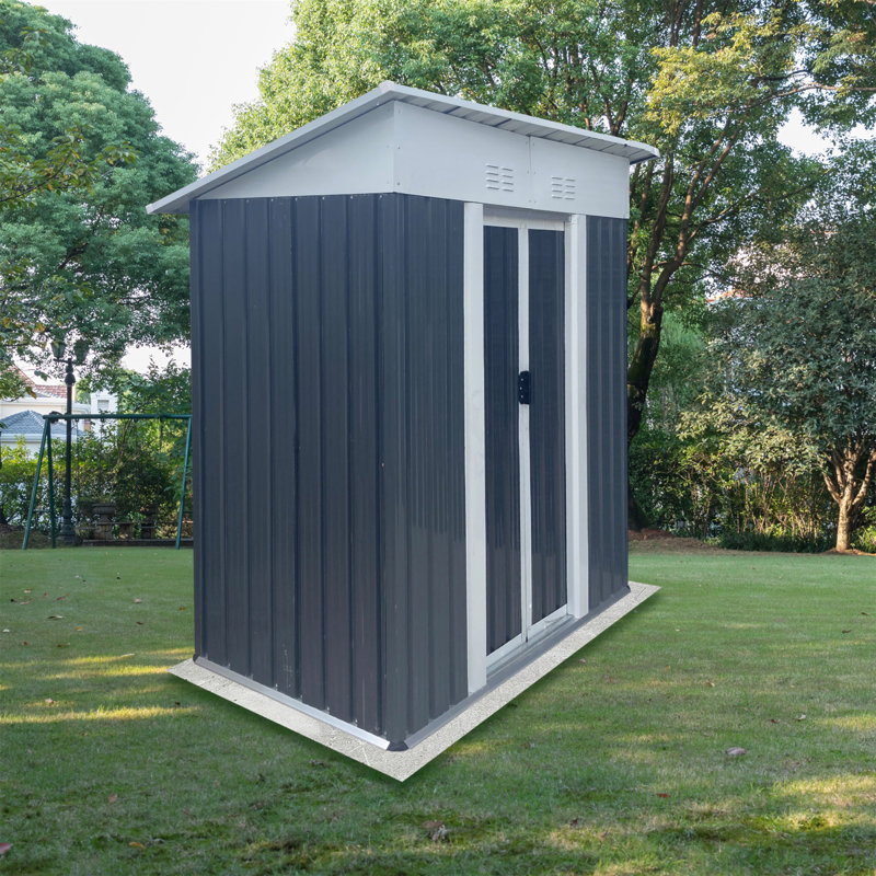 5Ftx3ft Pent Roof Grey Outdoor Tool Bike Storage Garden Shed With Aluminum Alloy Frame And Sliding Door, Gray
