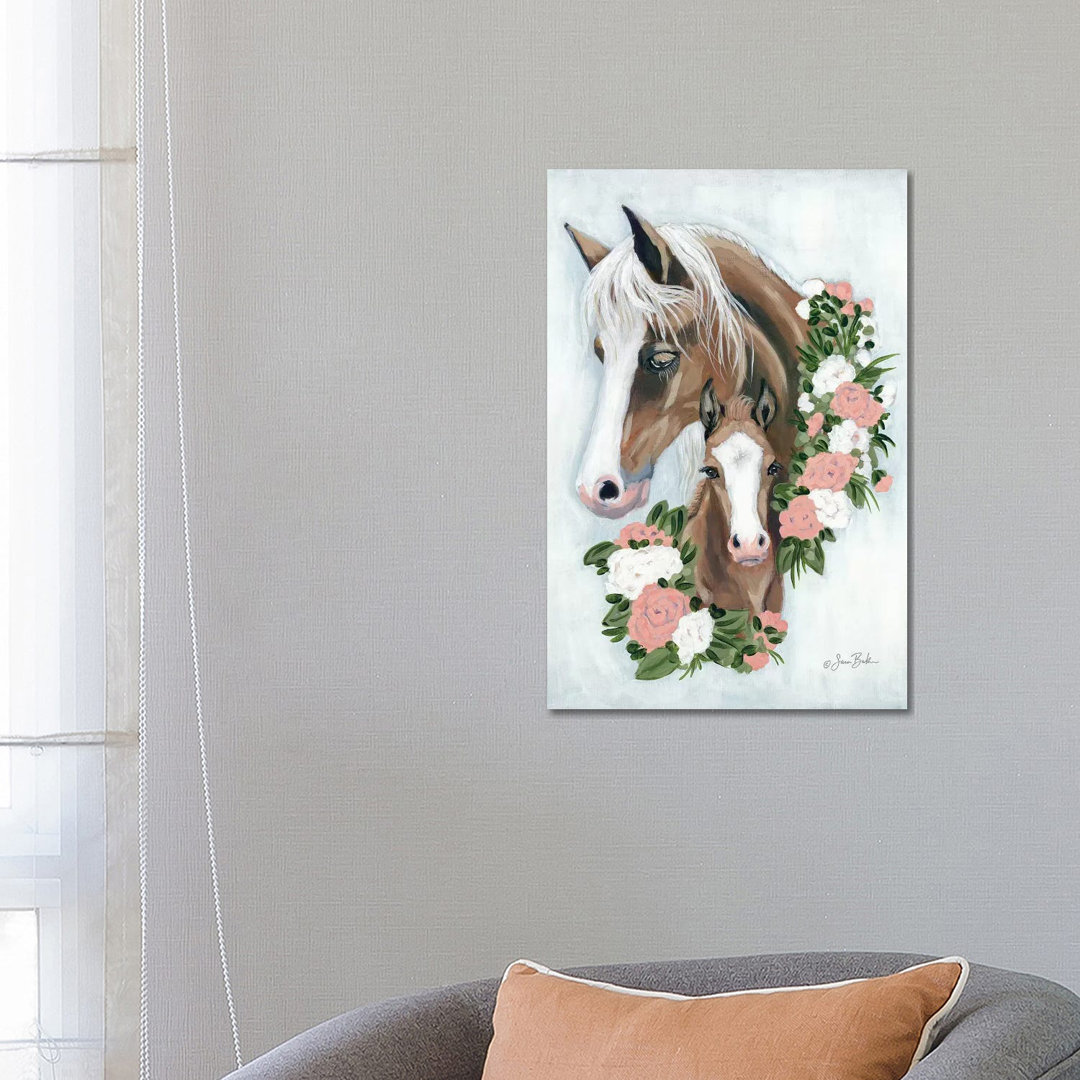 Floral Ponies von Sara Baker - Galerie-verpackte Leinwand Giclée auf Leinwand