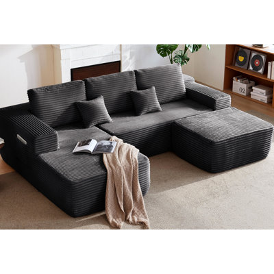 Canapé modulaire 104 po avec méridienne en forme de U, poches latérales, sièges profonds, tissu, gris, gauche, sans assemblage, salon, centre d'attention, design moderne gris, rembourrage à ressorts, zone de confort pour la chambre à coucher