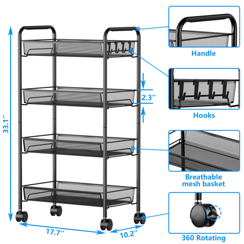 Elish Kitchen Cart, Black