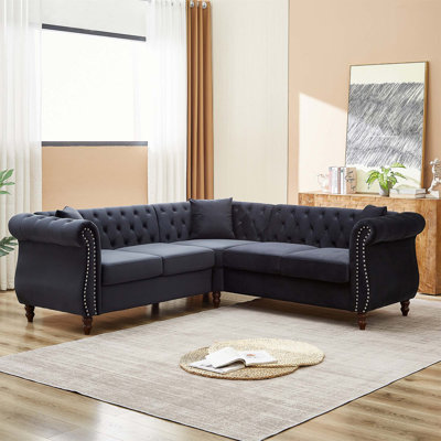 83.5-Inch Oversized L-Shaped Sectional Sofa With Three Pillows, Perfect For Living Room, Bedroom, Or Office Seating