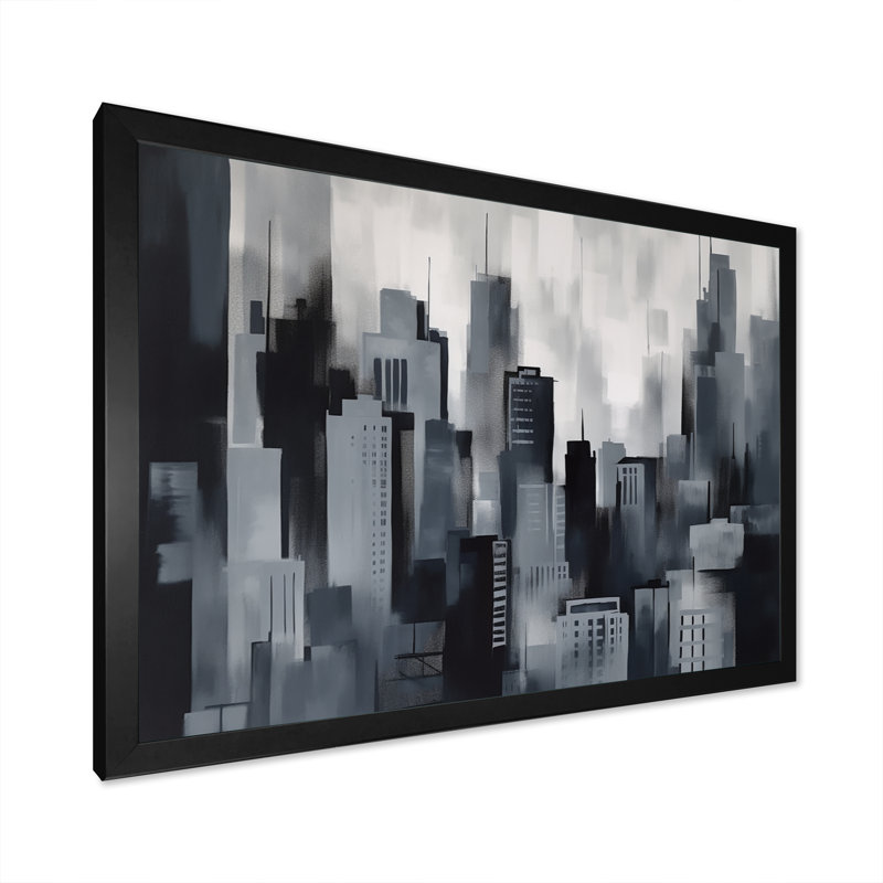 «Jakyi Gray and Black City In Simplicity III», reproduction sur toile, H 34 po x l 44 po x P 1,5 po, Cadre photo noir