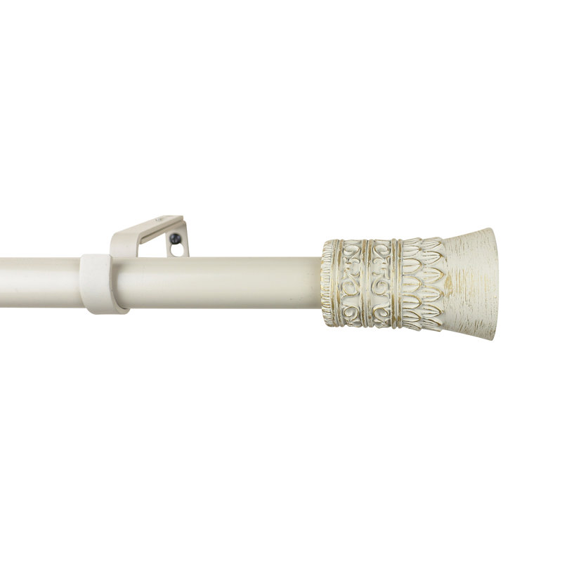 Ensemble de tringle à rideaux simple réglable et quincaillerie Kelleher Tribale, l 48 po x p 6,75 po, Blanc doré de France