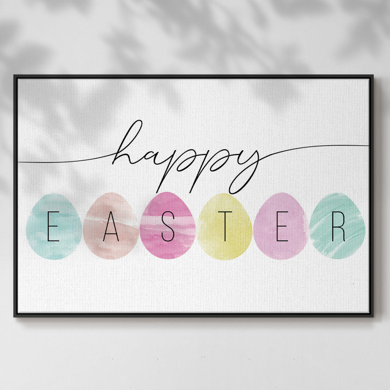 Joyeuses Pâques, peinture sur toile encadrée, H 25 po x l 37 po x P 2 po, Cadre noir