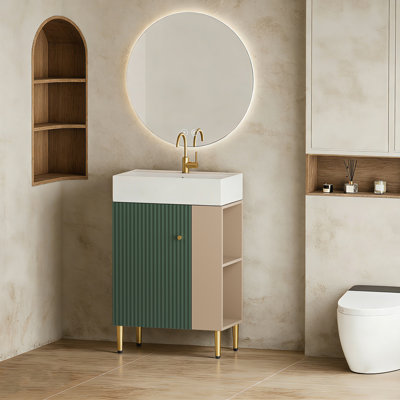 Ensemble de meuble-lavabo mural pleine grandeur de 21,6 po avec évier en céramique à porte à fermeture en douceur, gris mat