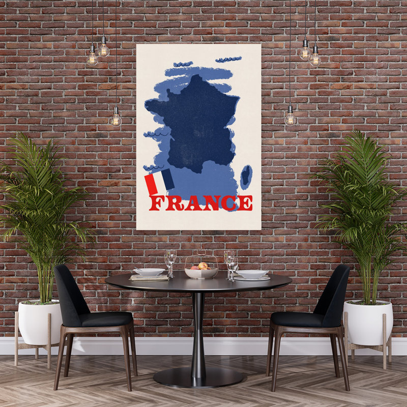 Art rétro sur la carte de la France, 60" H x 40" W